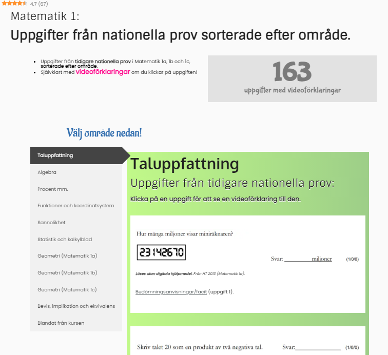 Uppgifter Från Tidigare Nationella Prov I Matematik 1 (Gamla Versionen ...